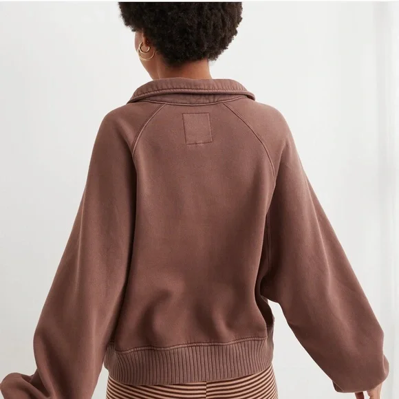 NWT Aerie Quarter Snap Sweatshirt Brown XXL - Picture 2 of 8